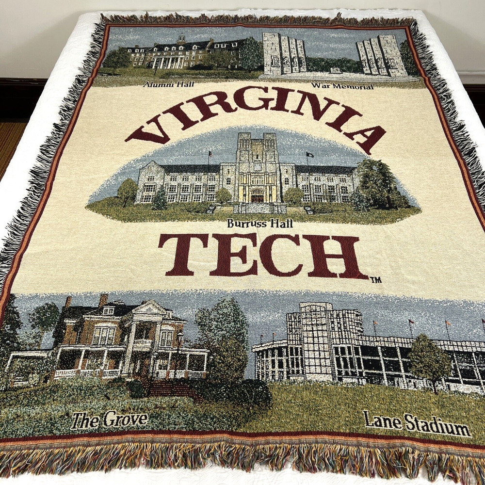 Virginia Tech Woven Tapestry Throw Blanket Fringed 48"x66" Campus Buildings